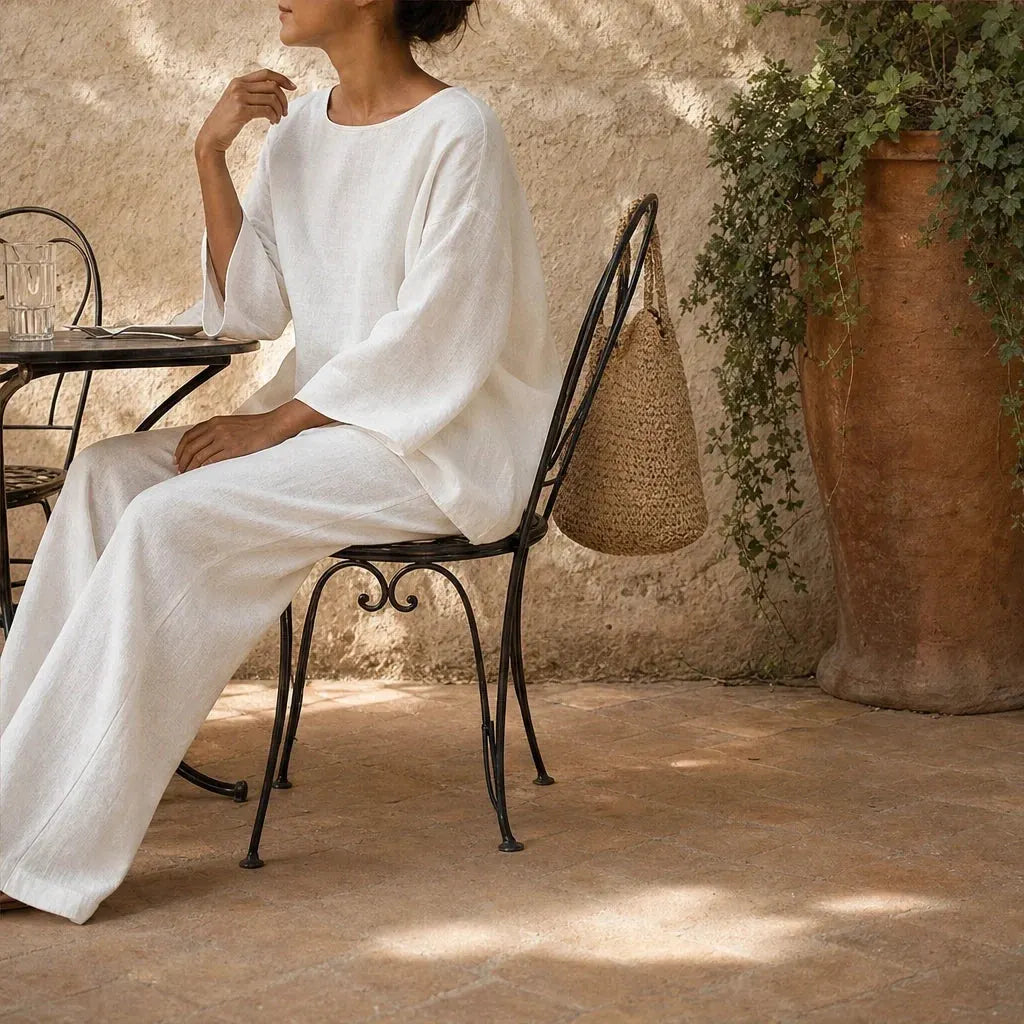 Loose-Fit Long Sleeve Top & Wide-Leg Trousers Two-Piece Set + 50% OFF