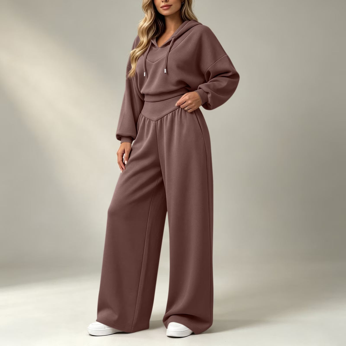 Cropped Hoodie & Wide‐Leg Pants Two‐Piece Loungewear Set