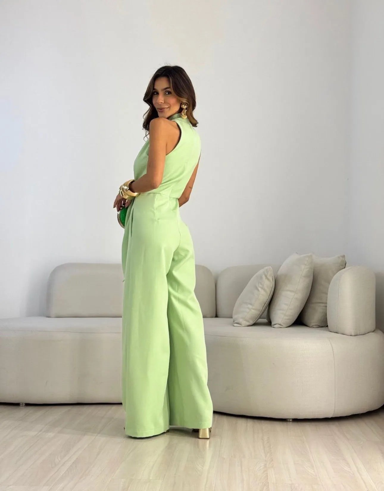 Halter Twist Knot Waist Jumpsuit, Sleeveless Wide‑Leg Jumpsuit