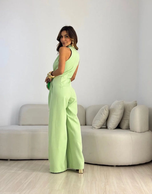 Halter Twist Knot Waist Jumpsuit, Sleeveless Wide‑Leg Jumpsuit