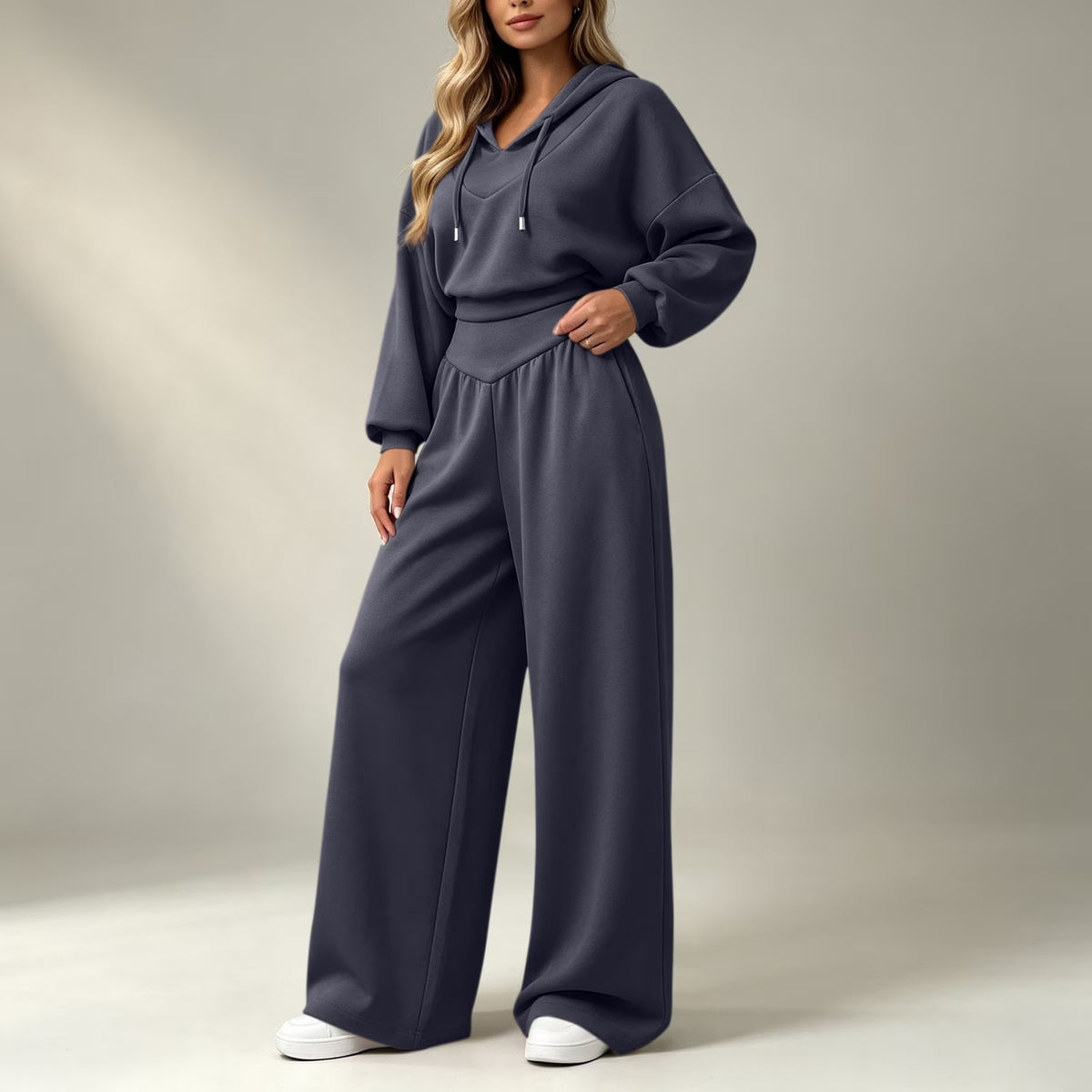 Cropped Hoodie & Wide‐Leg Pants Two‐Piece Loungewear Set
