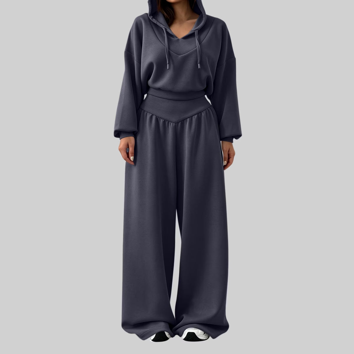 Cropped Hoodie & Wide‐Leg Pants Two‐Piece Loungewear Set