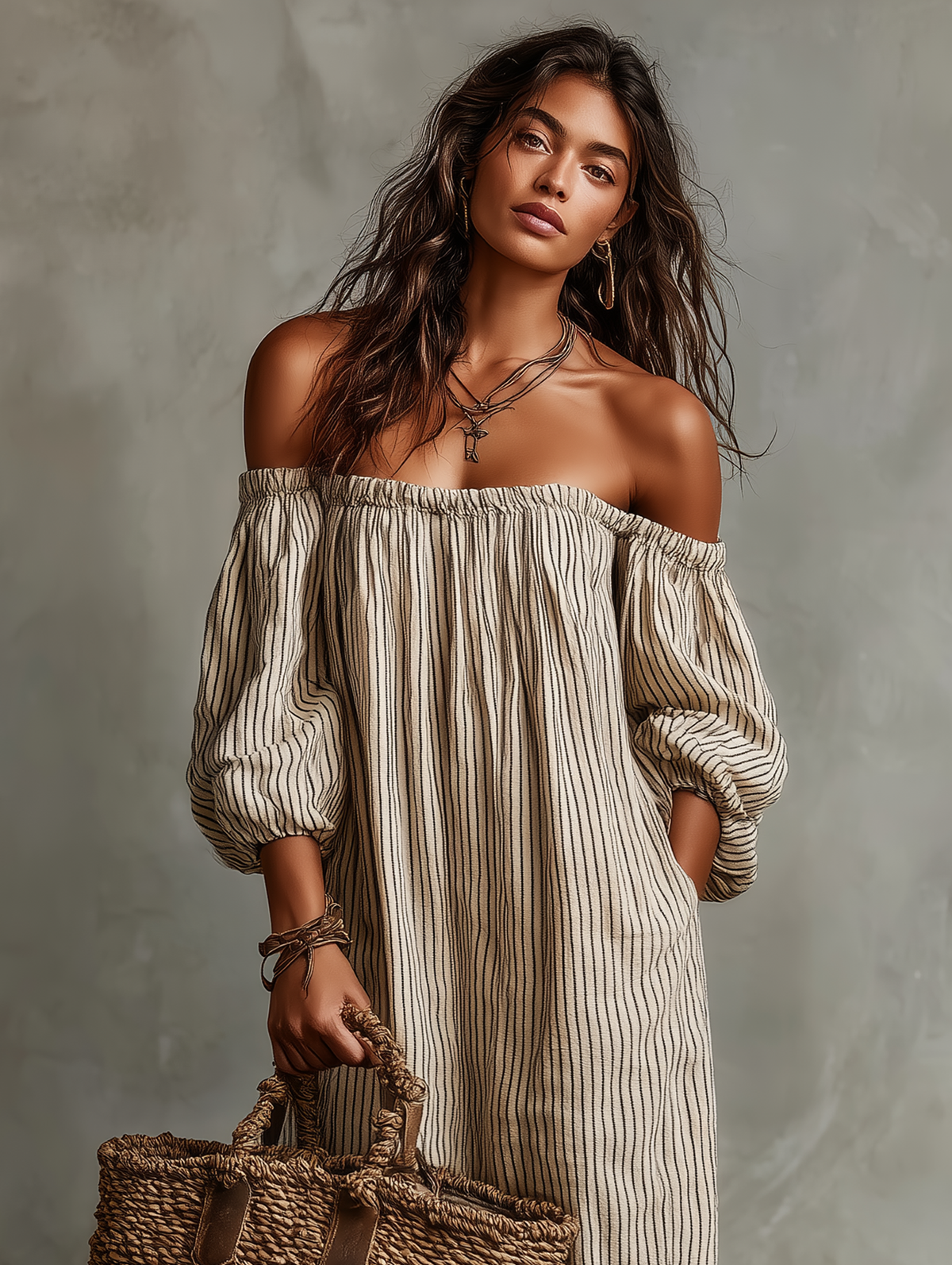 Casual Linen Blend Off‑The‑Shoulder Jumpsuit