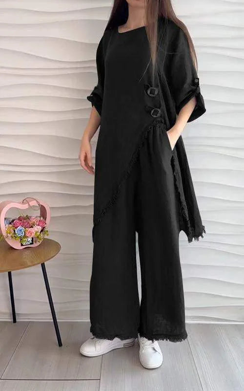 Stunning Cotton and Linen Round Neck Two-piece Suit