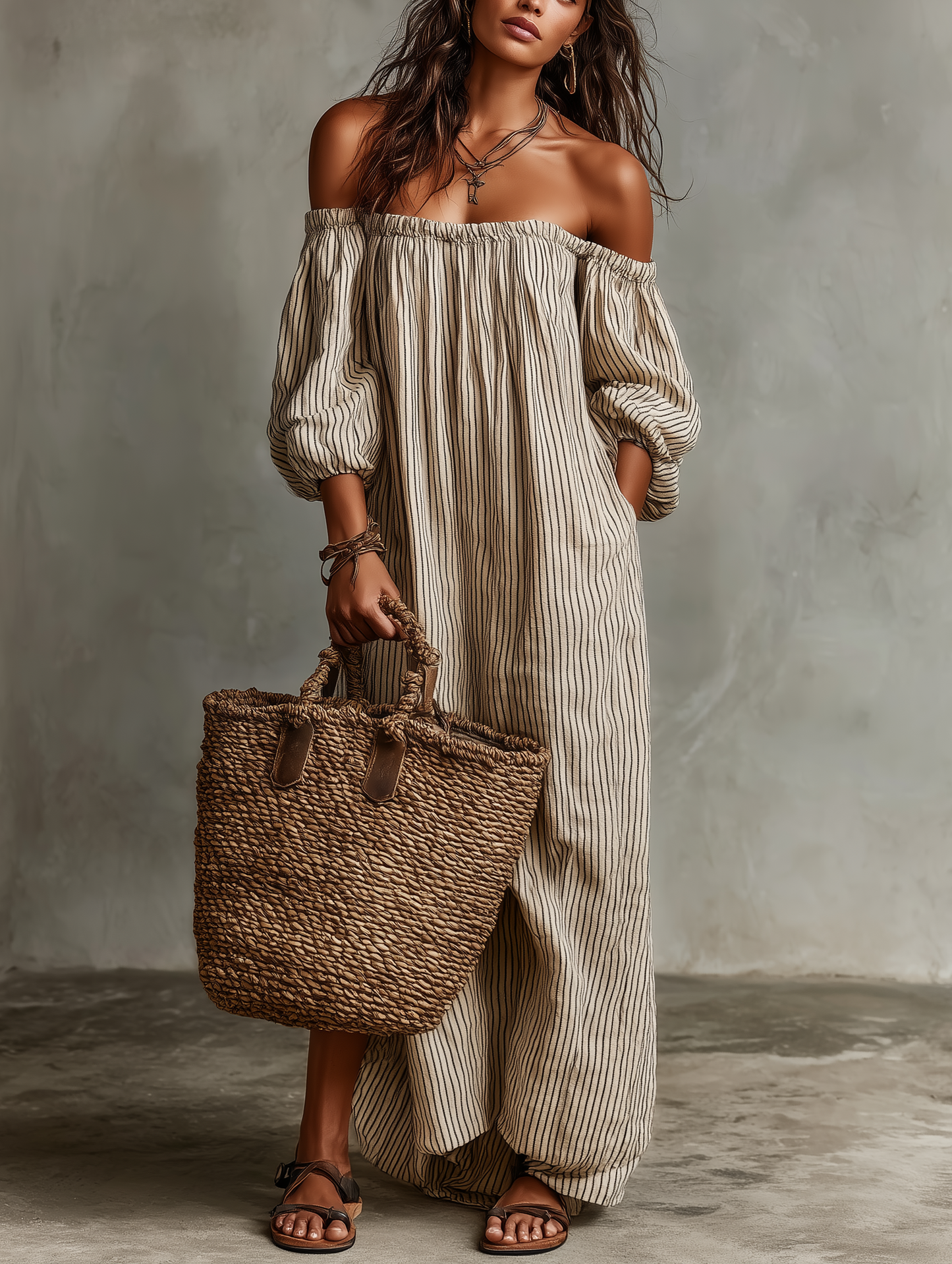 Casual Linen Blend Off‑The‑Shoulder Jumpsuit