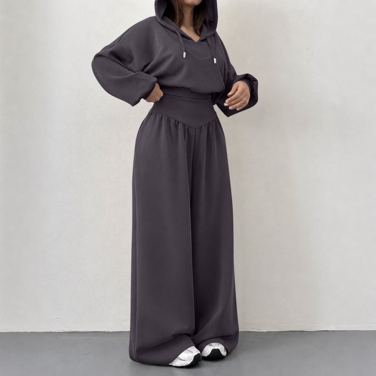 Cropped Hoodie & Wide‐Leg Pants Two‐Piece Loungewear Set