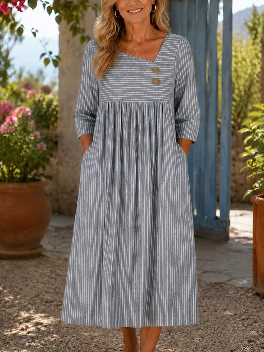 Casual V-Neck Striped Long Sleeve Dress
