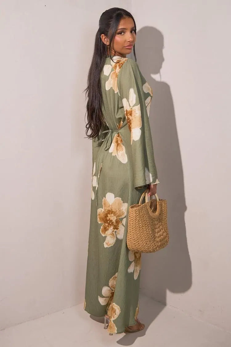 Floral Bell Sleeve Maxi Dress for Resort Wear, Beach Vacation & Casual Daily Outfits