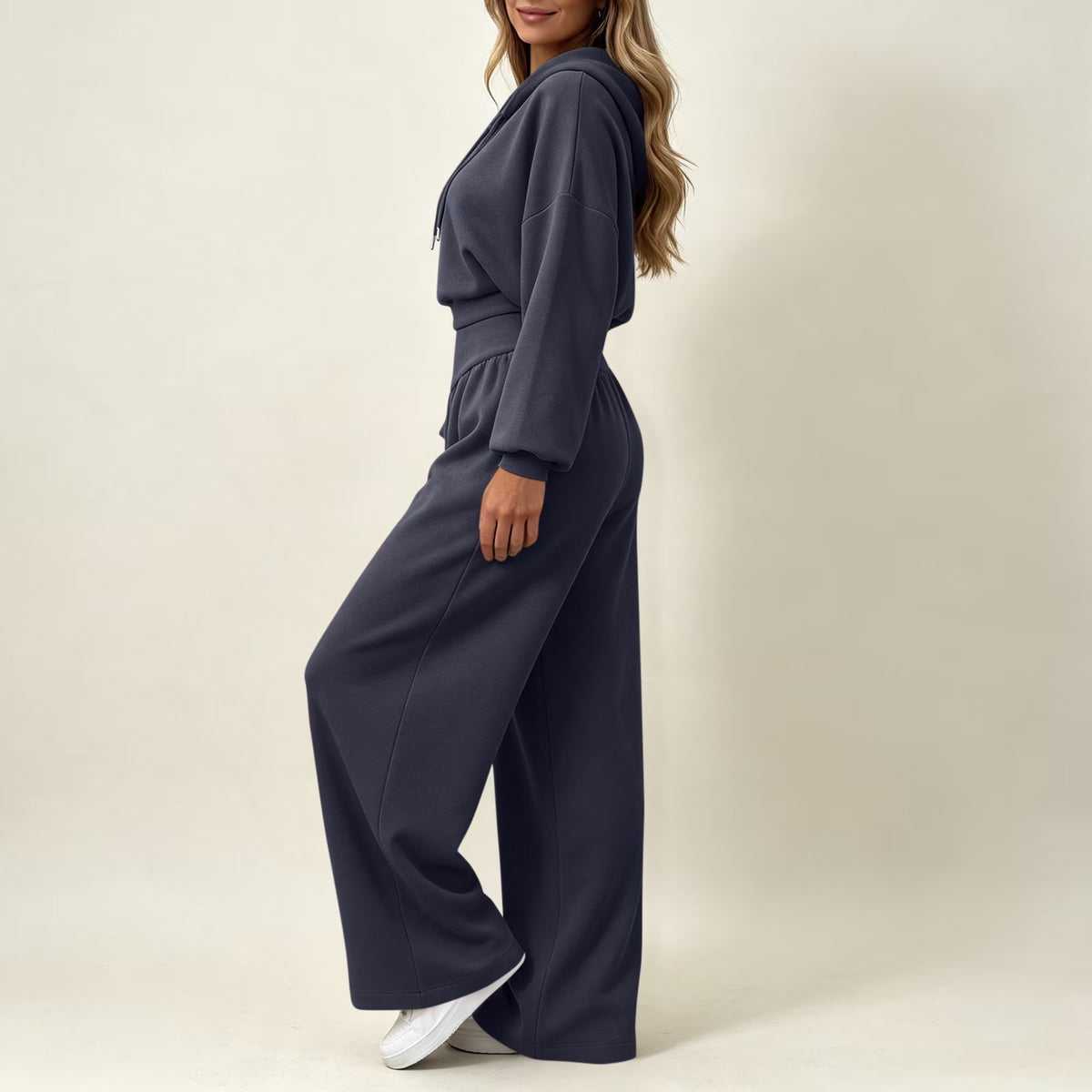 Cropped Hoodie & Wide‐Leg Pants Two‐Piece Loungewear Set