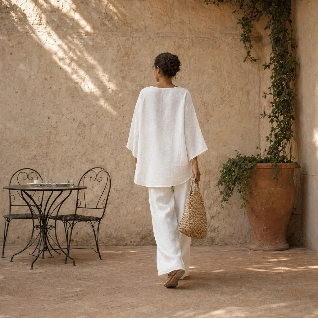 Loose-Fit Long Sleeve Top & Wide-Leg Trousers Two-Piece Set + 50% OFF