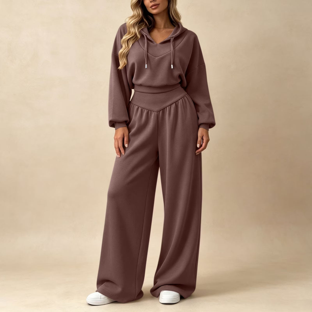 Cropped Hoodie & Wide‐Leg Pants Two‐Piece Loungewear Set