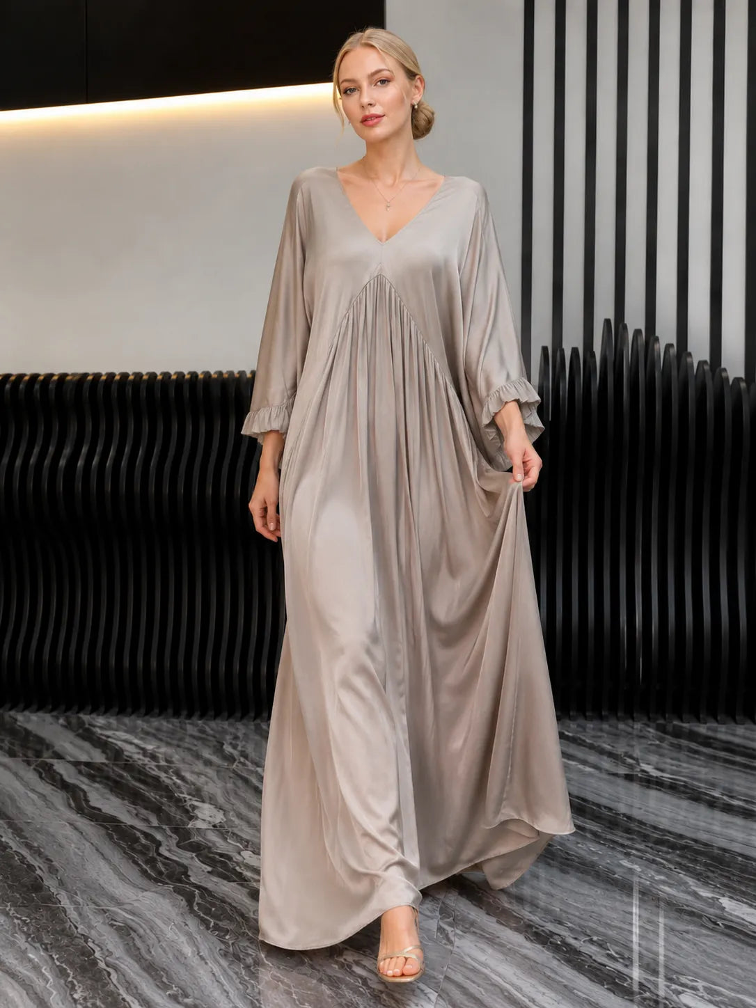 Women's V-neck Satin Comfortable Casual Dress
