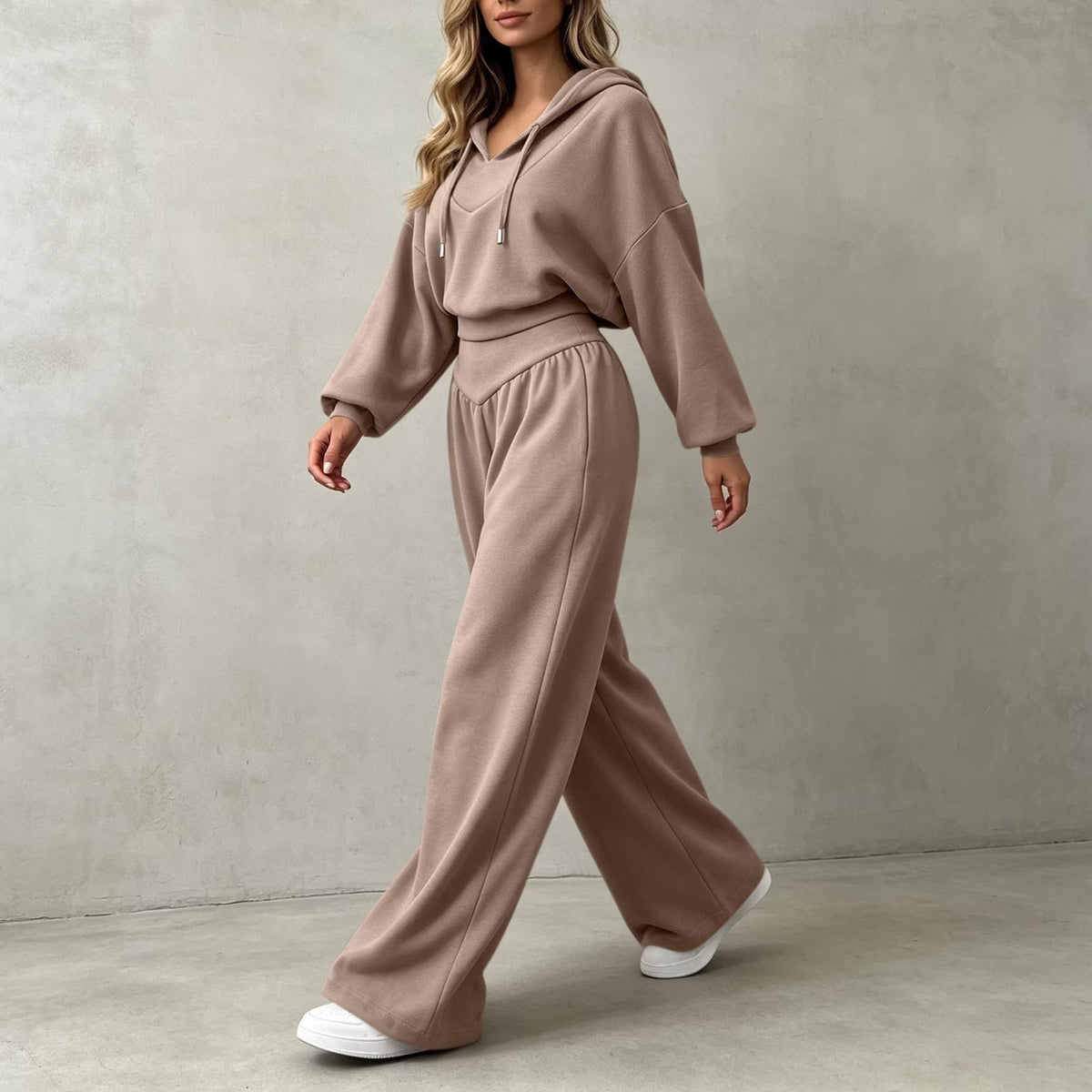 Cropped Hoodie & Wide‐Leg Pants Two‐Piece Loungewear Set