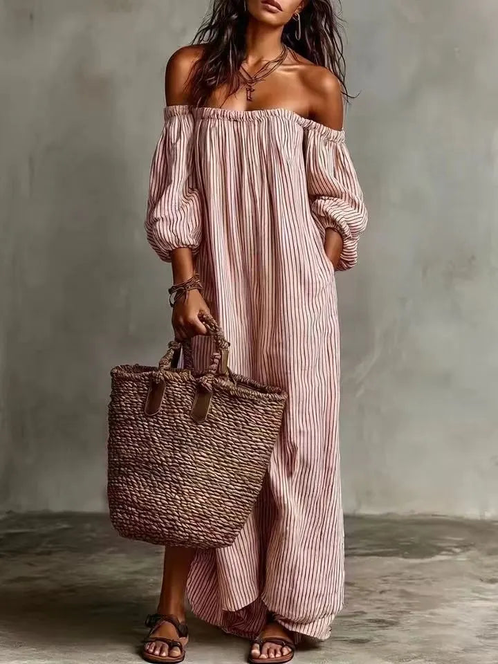 Casual Linen Blend Off‑The‑Shoulder Jumpsuit