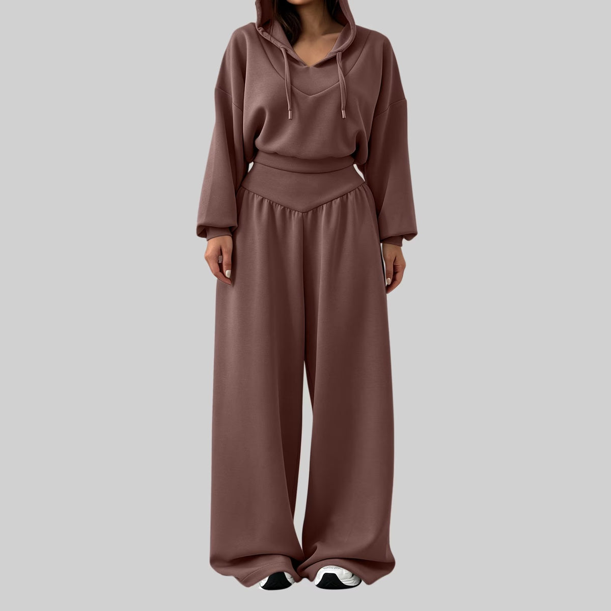 Cropped Hoodie & Wide‐Leg Pants Two‐Piece Loungewear Set