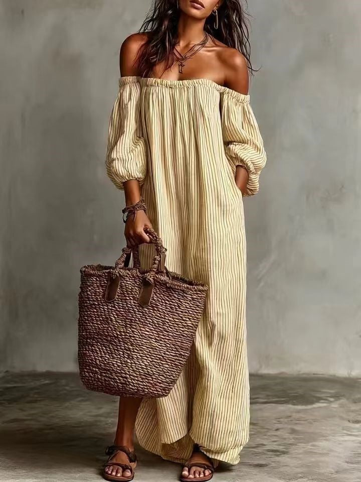 Casual Linen Blend Off‑The‑Shoulder Jumpsuit