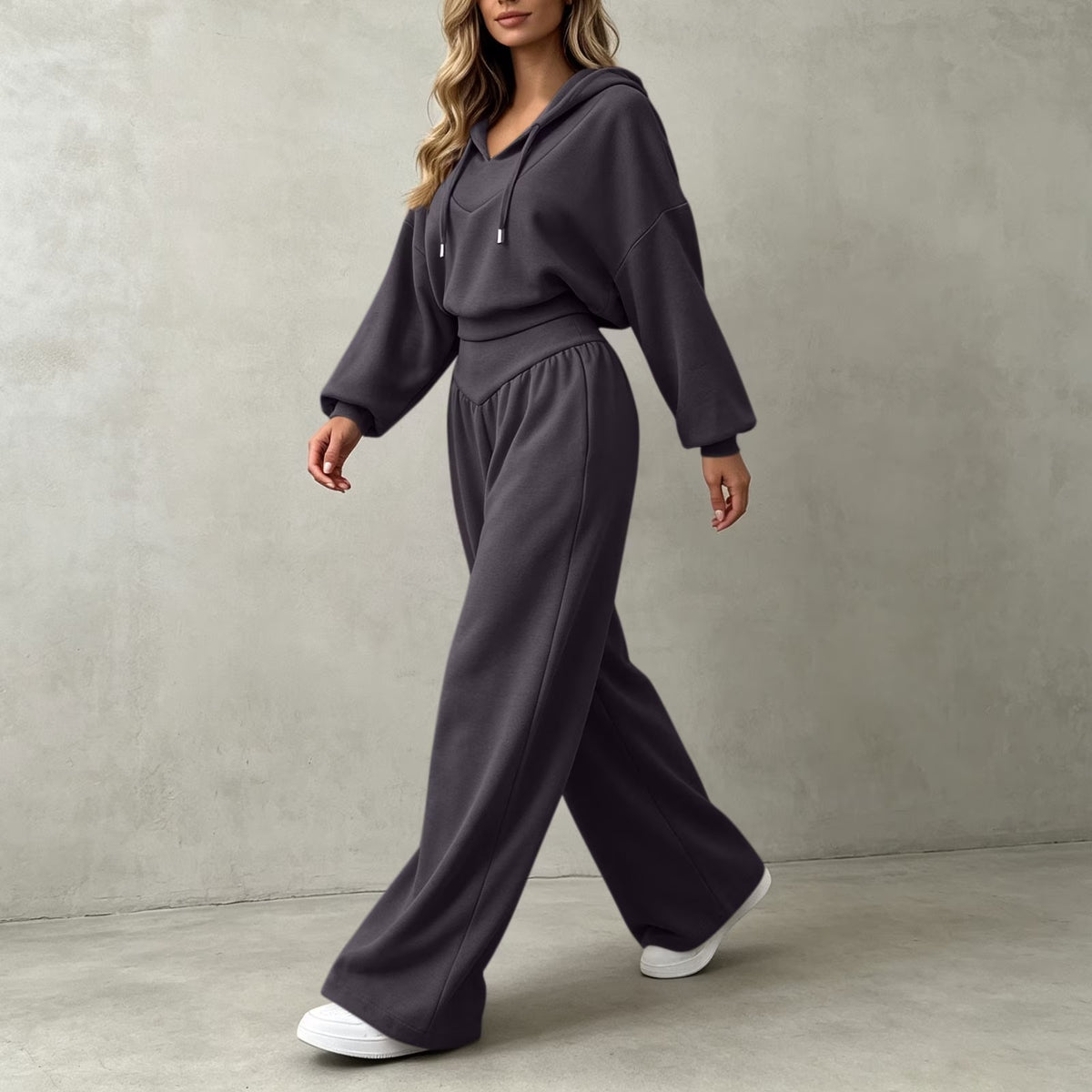 Cropped Hoodie & Wide‐Leg Pants Two‐Piece Loungewear Set