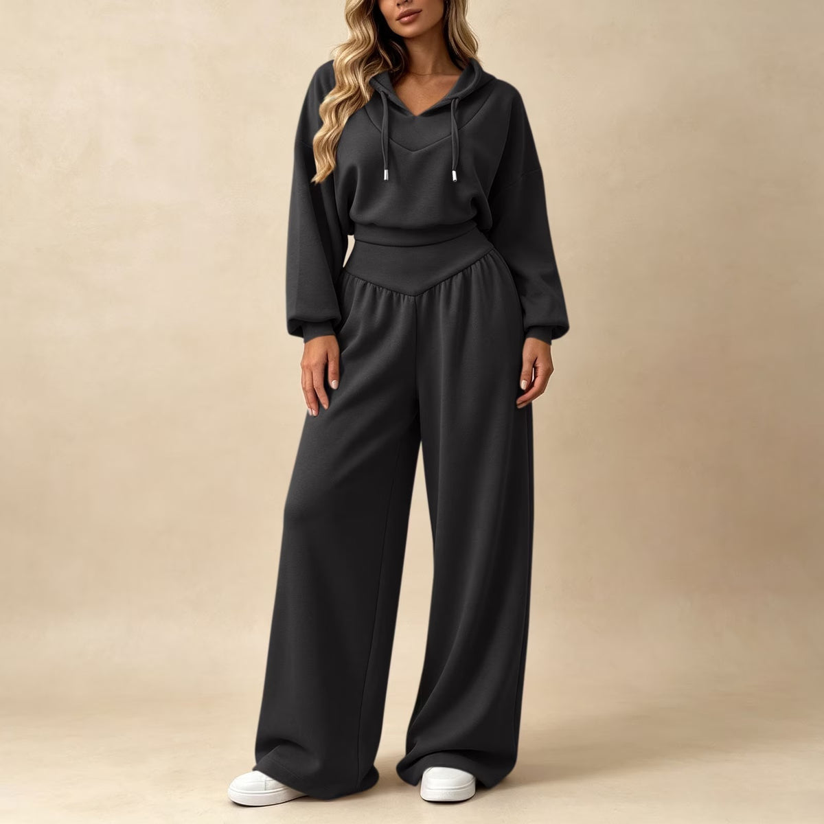 Cropped Hoodie & Wide‐Leg Pants Two‐Piece Loungewear Set