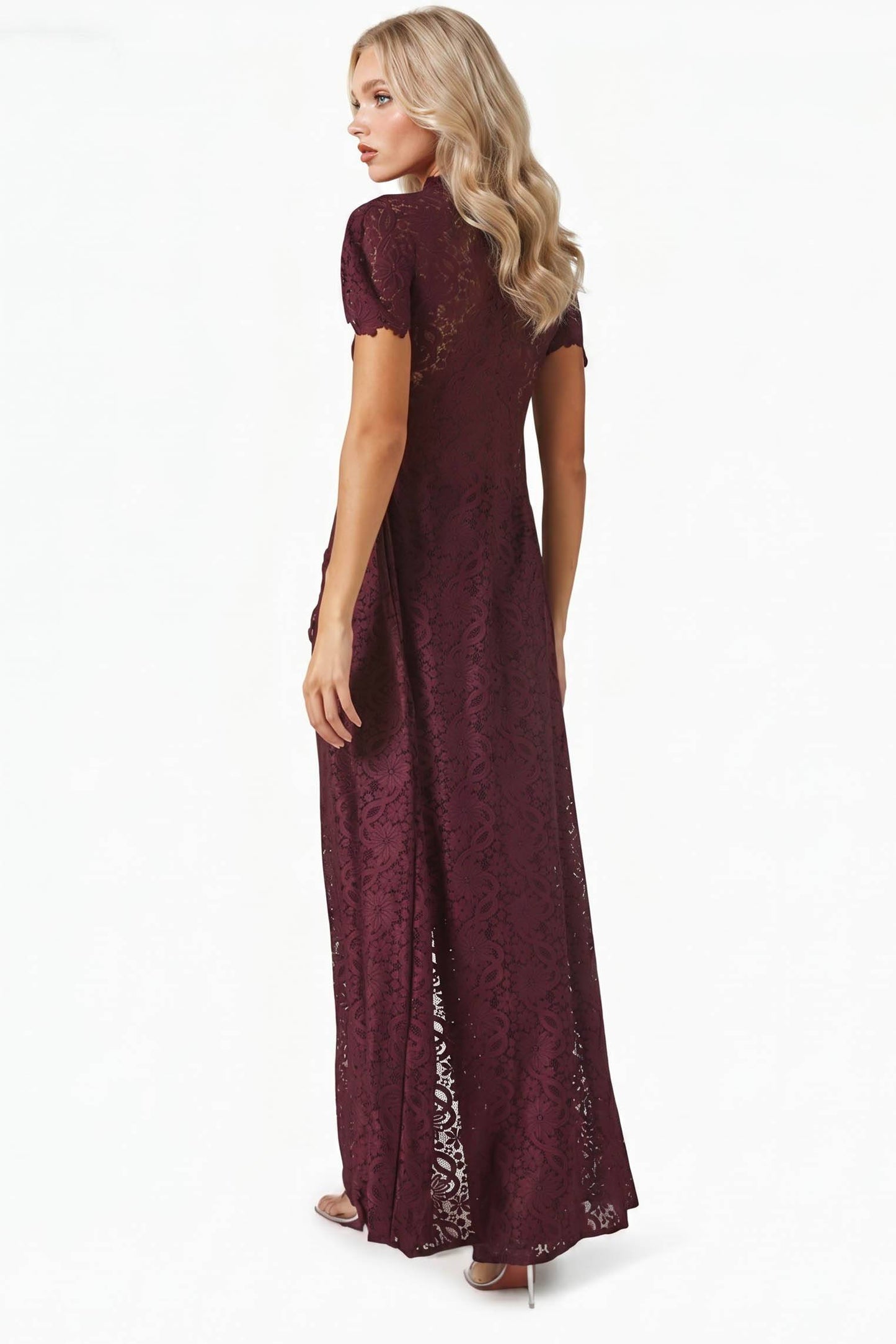 Cutout Lace Two‑Piece Formal Set, High‑Slit Wide Leg Pants Outfit