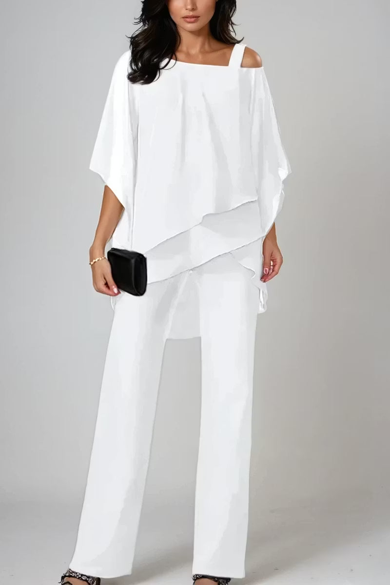 Elegant Layered Chiffon Top & Wide-Leg Pants Set