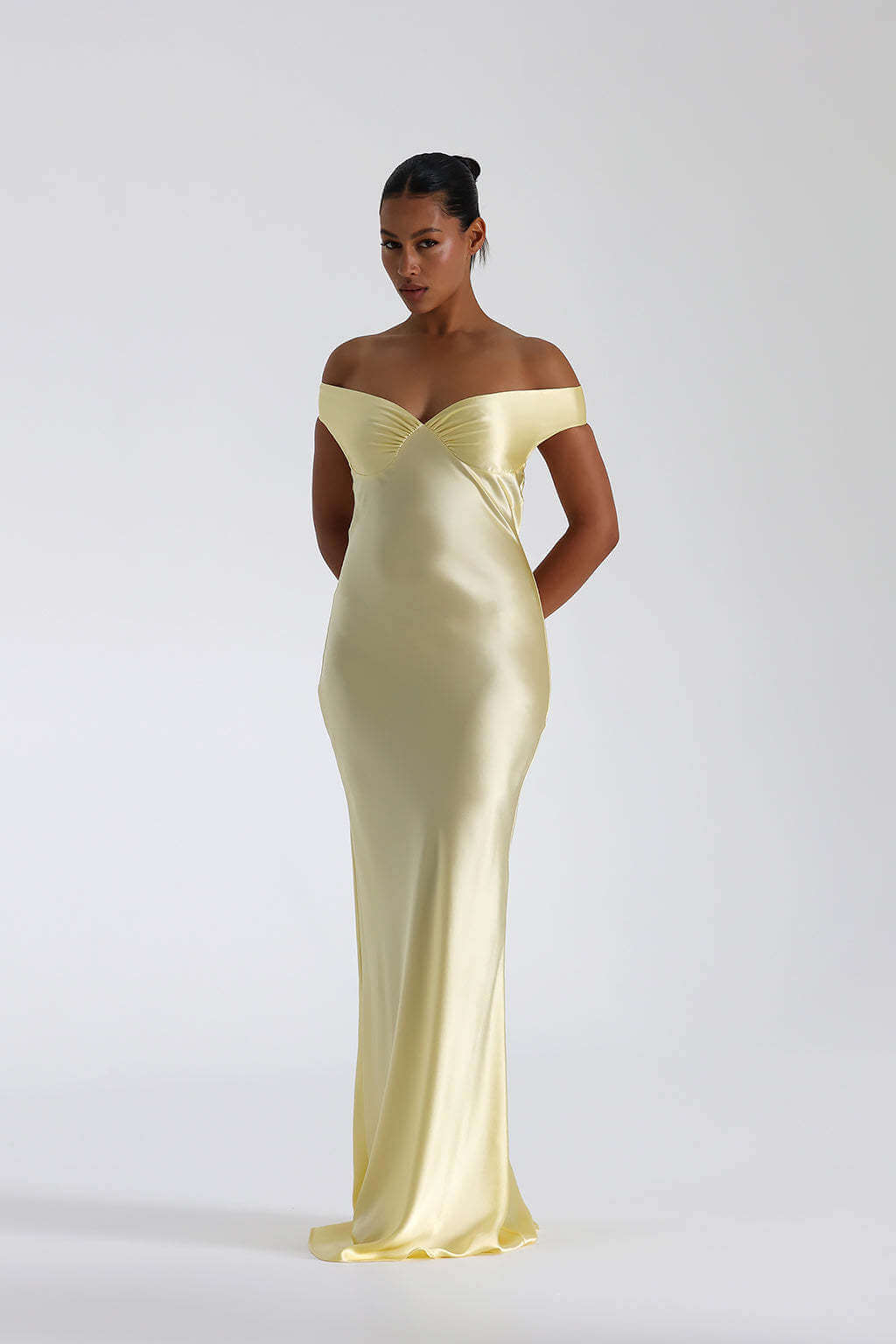 Satin Off-Shoulder Maxi Dress