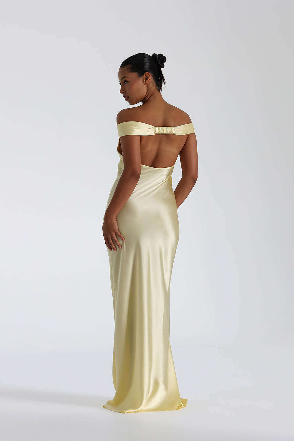Satin Off-Shoulder Maxi Dress