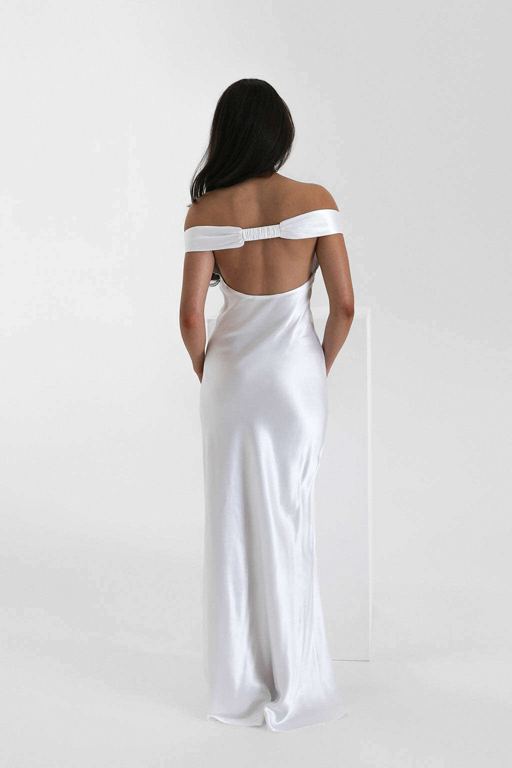 Satin Off-Shoulder Maxi Dress