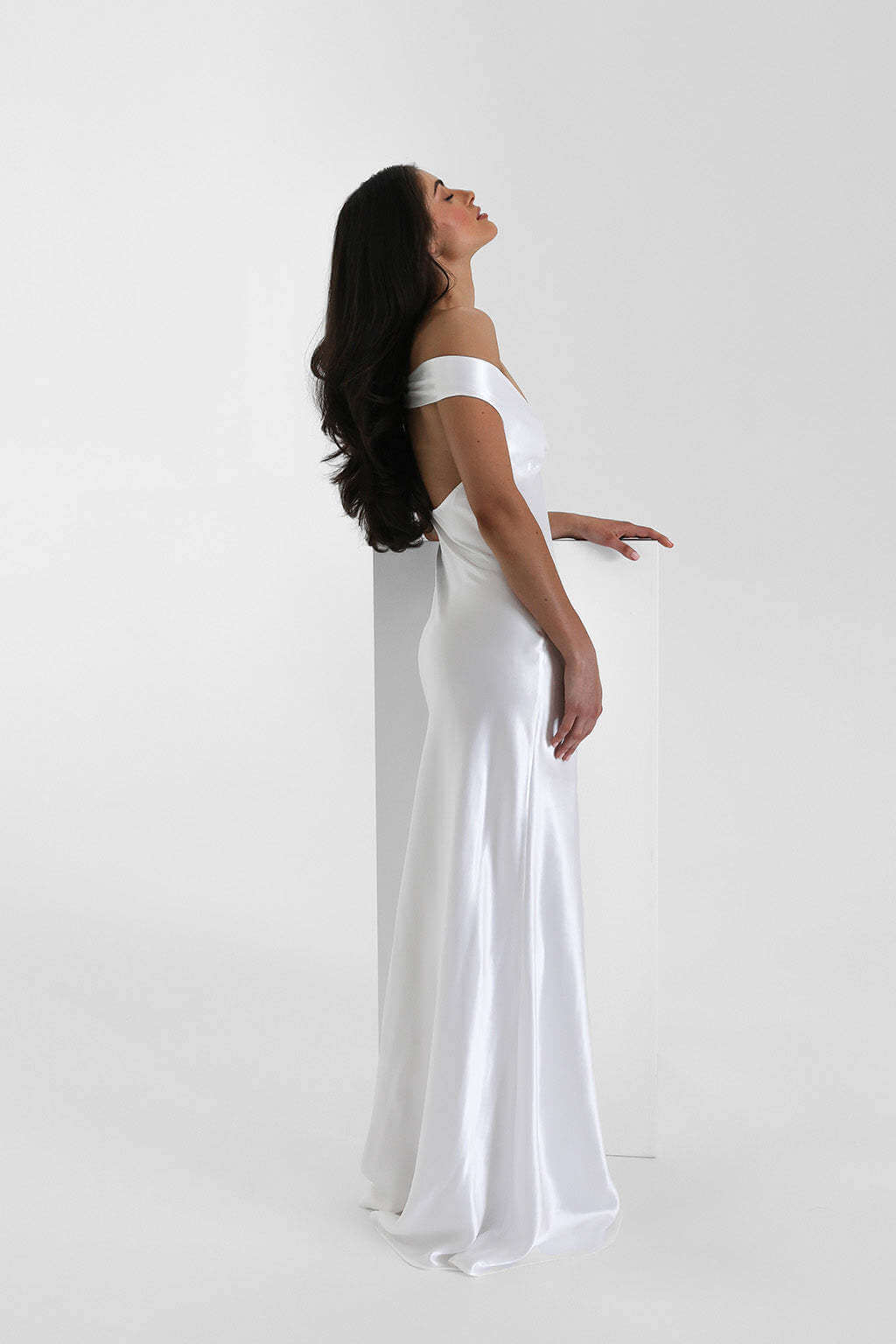 Satin Off-Shoulder Maxi Dress
