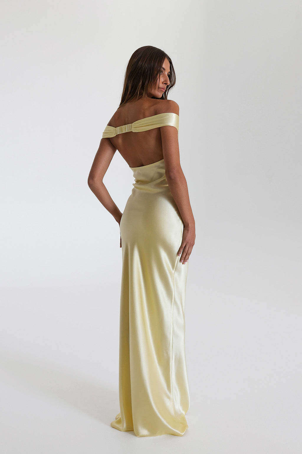 Satin Off-Shoulder Maxi Dress