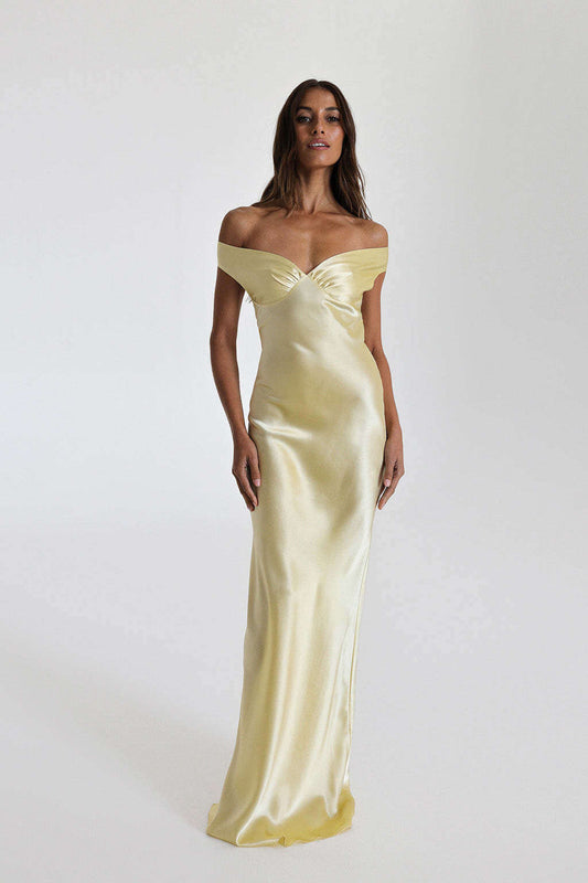 Satin Off-Shoulder Maxi Dress