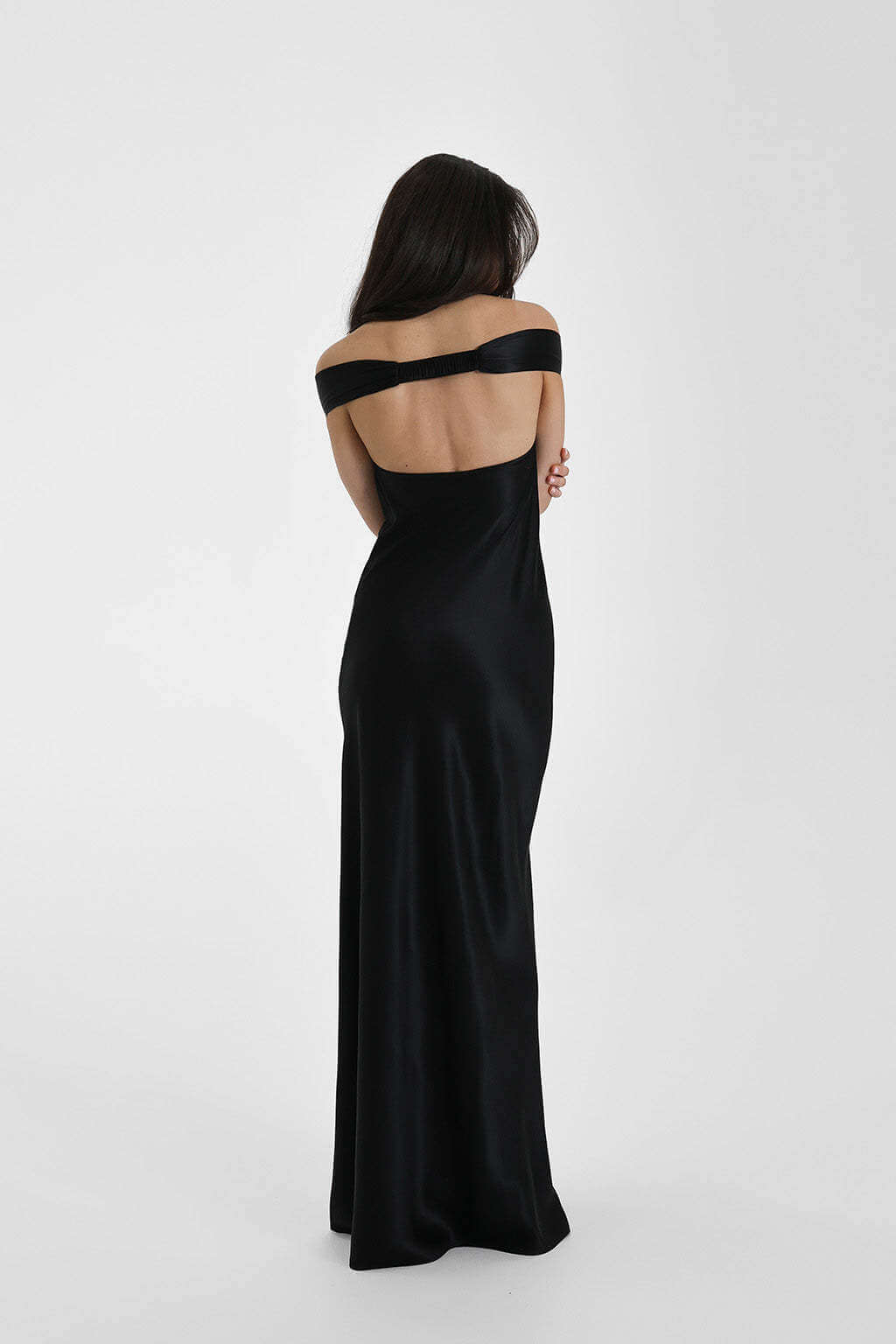 Satin Off-Shoulder Maxi Dress