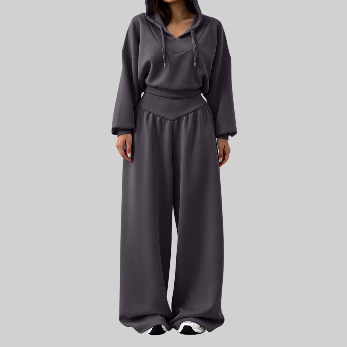 Cropped Hoodie & Wide‐Leg Pants Two‐Piece Loungewear Set
