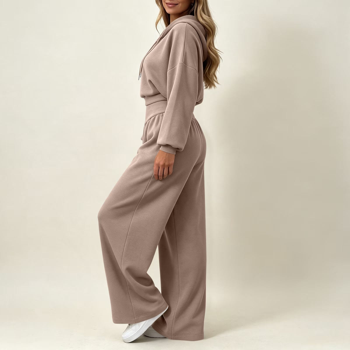 Cropped Hoodie & Wide‐Leg Pants Two‐Piece Loungewear Set