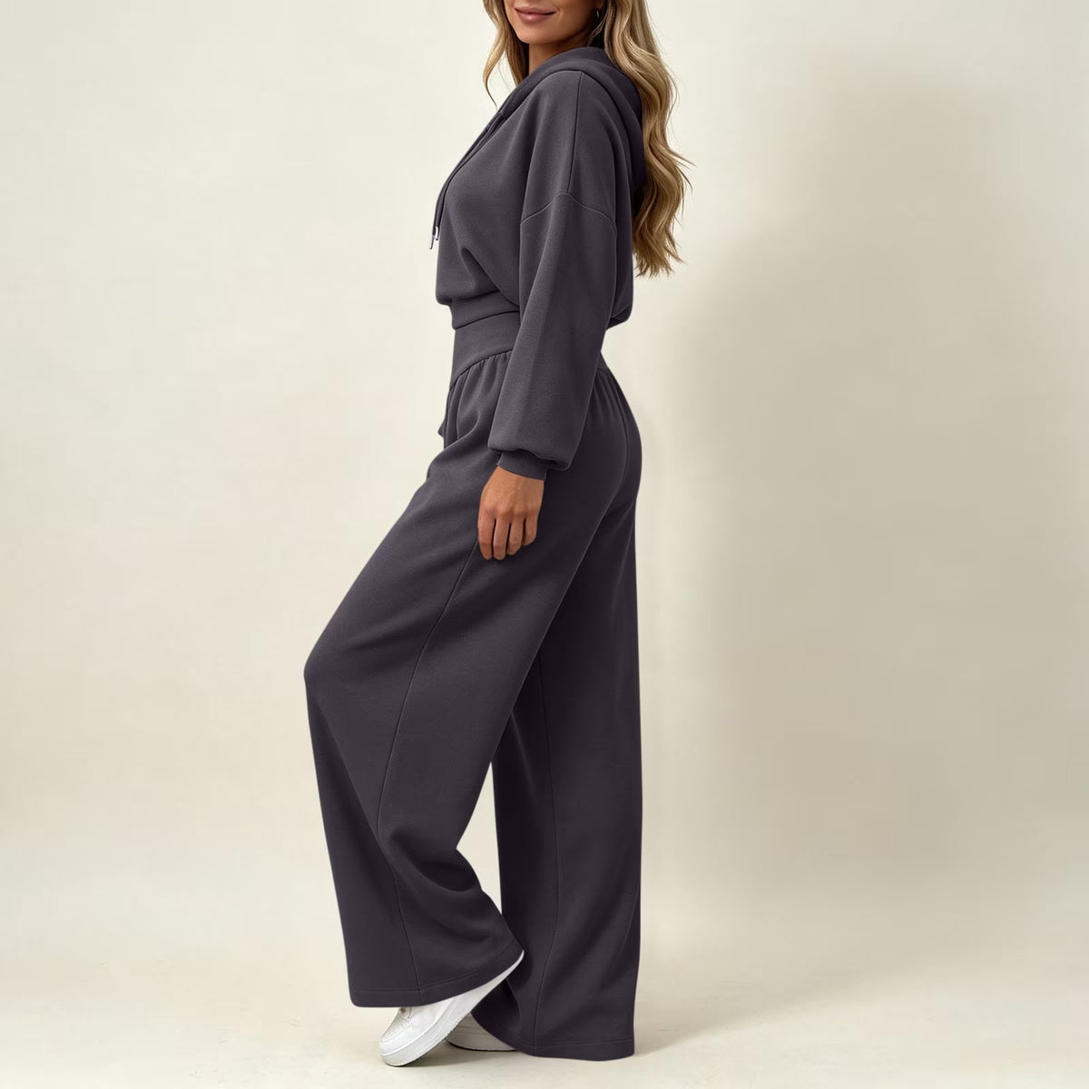 Cropped Hoodie & Wide‐Leg Pants Two‐Piece Loungewear Set