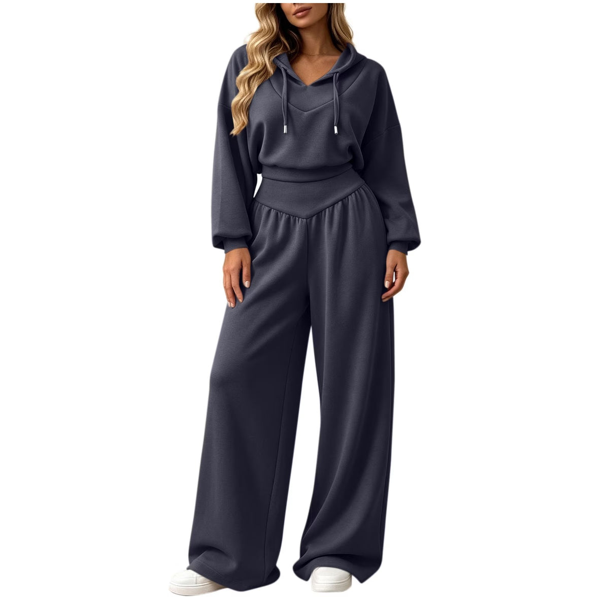 Cropped Hoodie & Wide‐Leg Pants Two‐Piece Loungewear Set