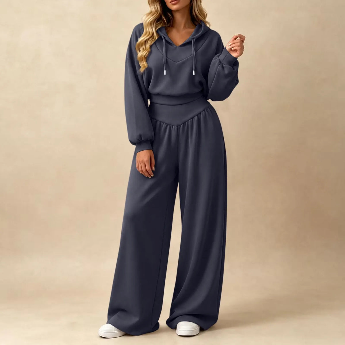 Cropped Hoodie & Wide‐Leg Pants Two‐Piece Loungewear Set