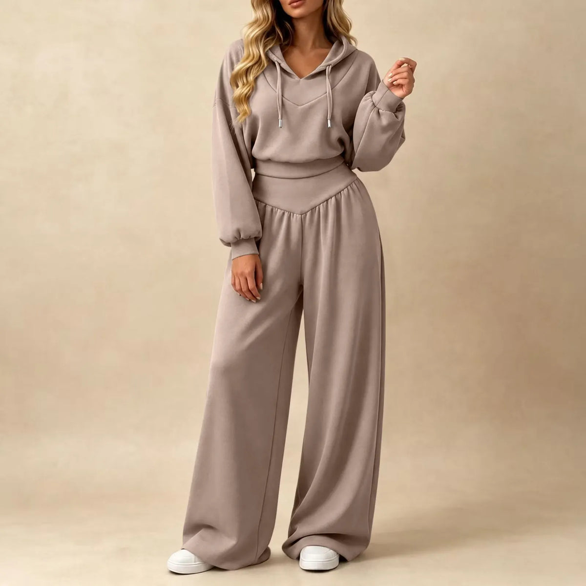 Cropped Hoodie & Wide‐Leg Pants Two‐Piece Loungewear Set