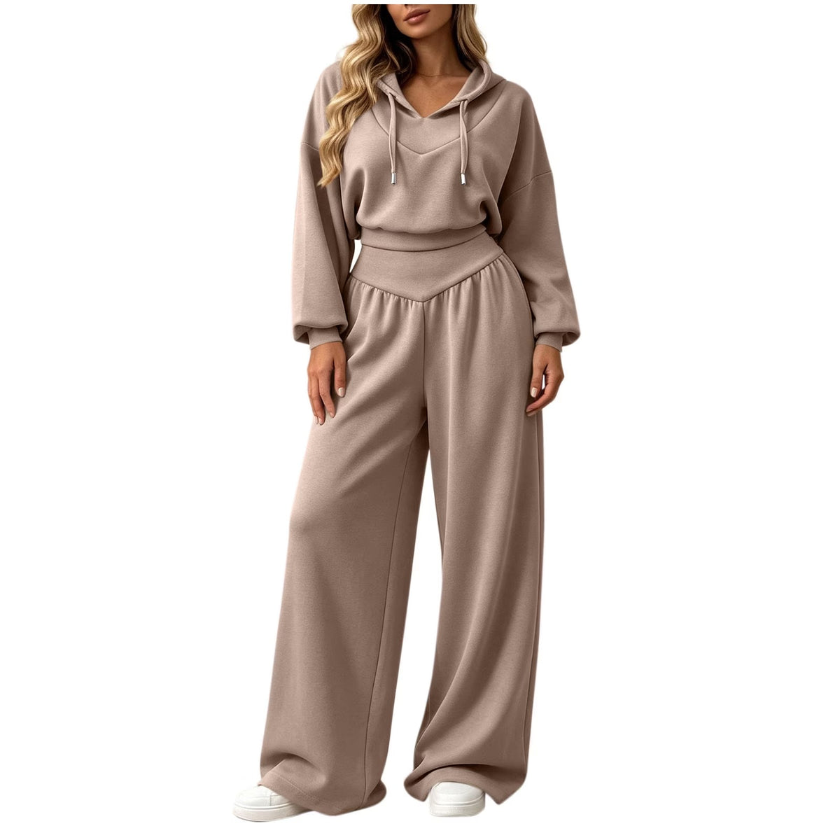 Cropped Hoodie & Wide‐Leg Pants Two‐Piece Loungewear Set