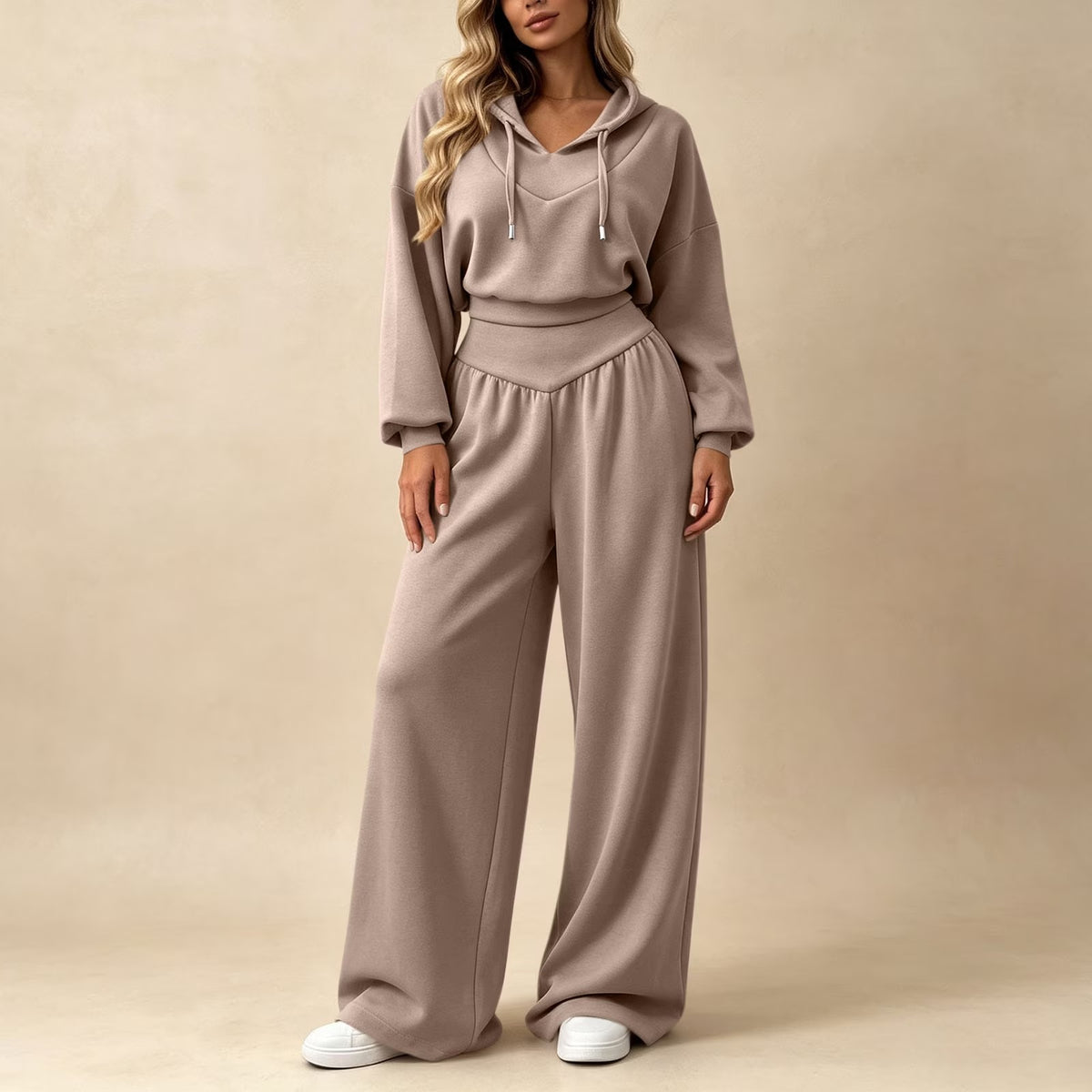 Cropped Hoodie & Wide‐Leg Pants Two‐Piece Loungewear Set