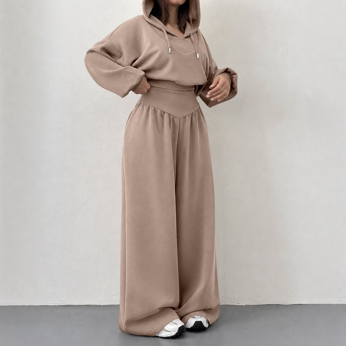 Cropped Hoodie & Wide‐Leg Pants Two‐Piece Loungewear Set
