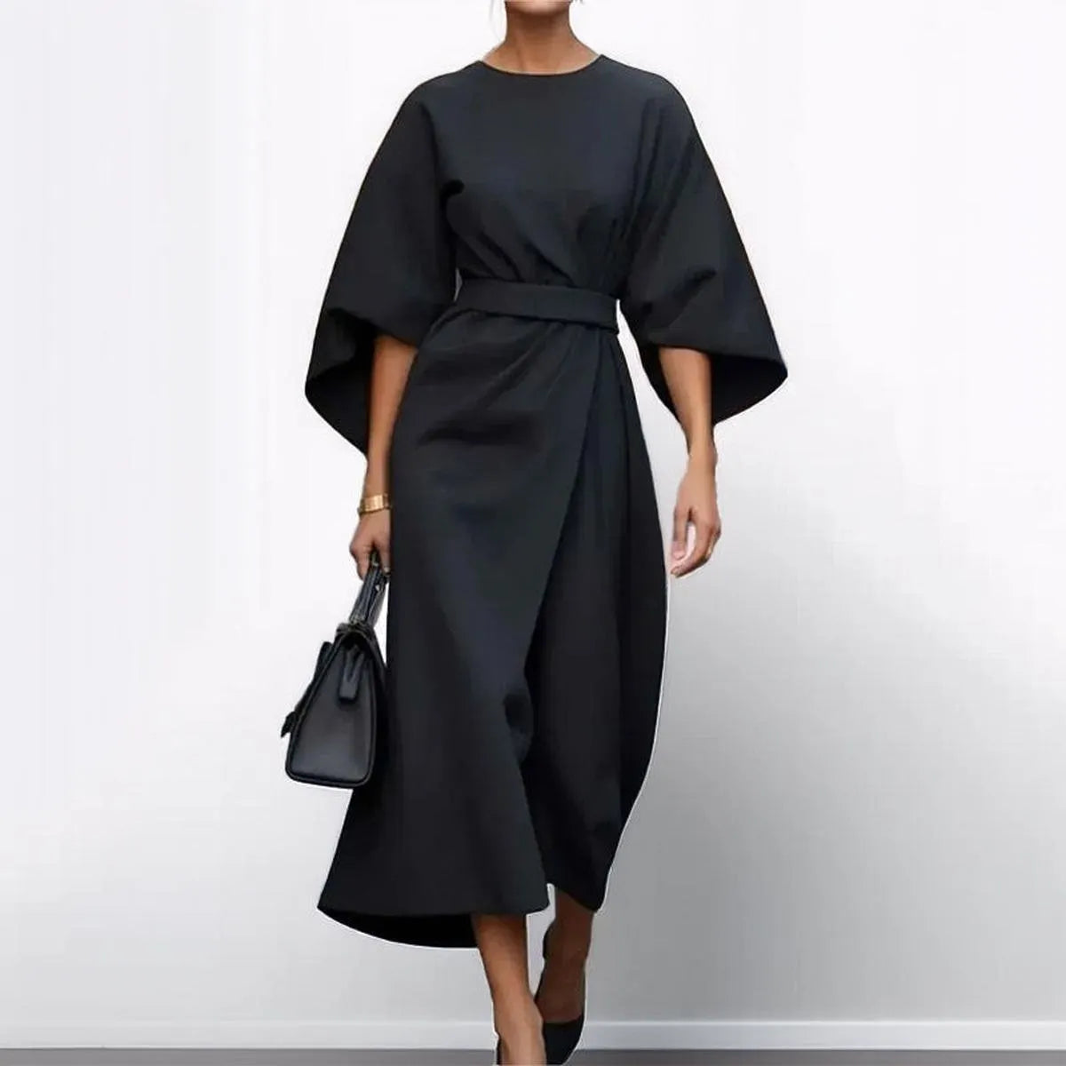 Elegant Long Dress with Batwing Sleeves