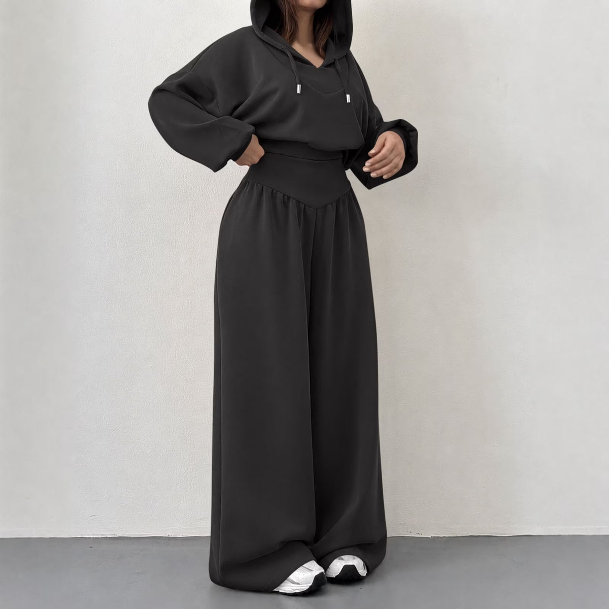 Cropped Hoodie & Wide‐Leg Pants Two‐Piece Loungewear Set