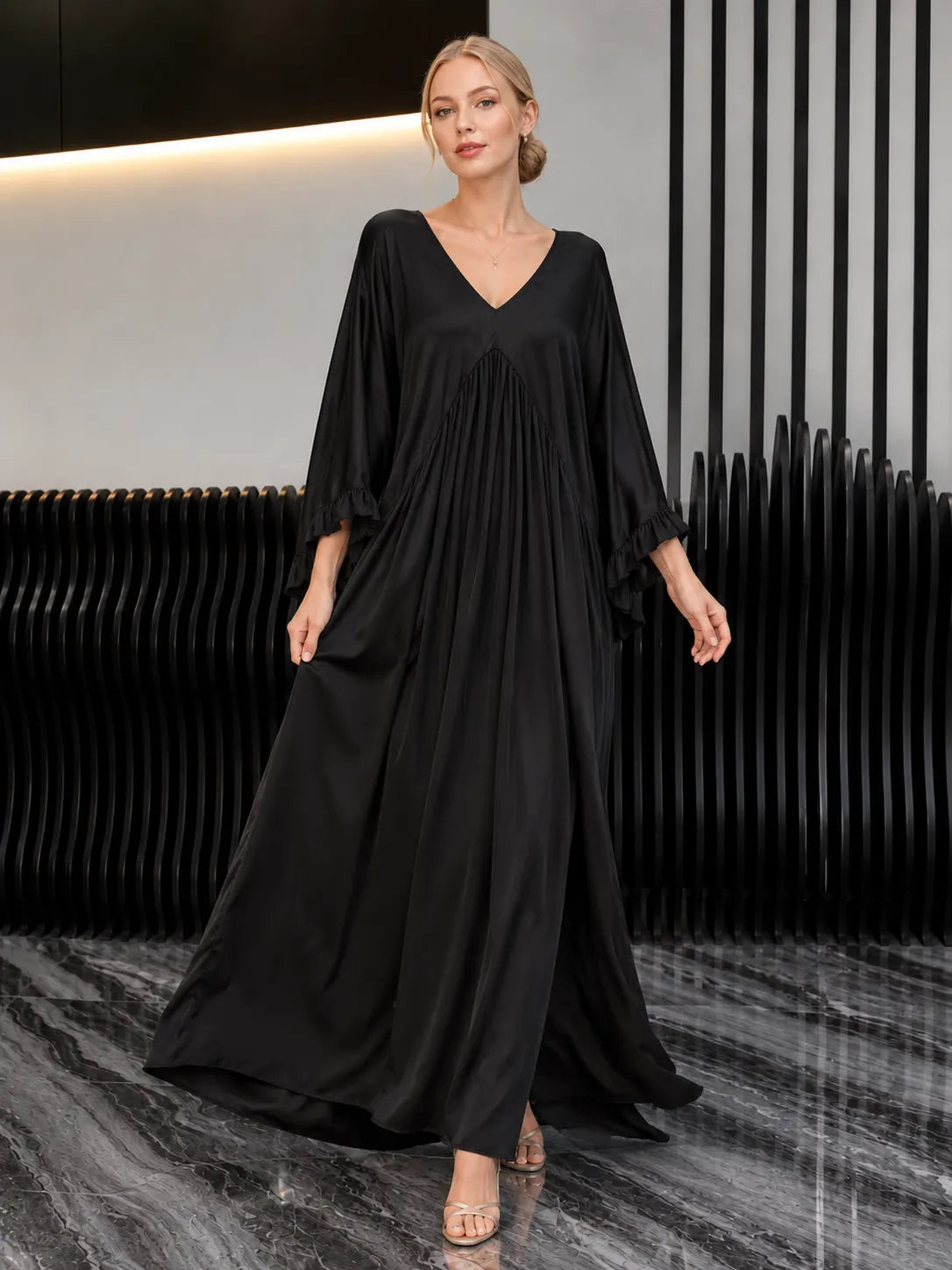 Women's V-neck Satin Comfortable Casual Dress