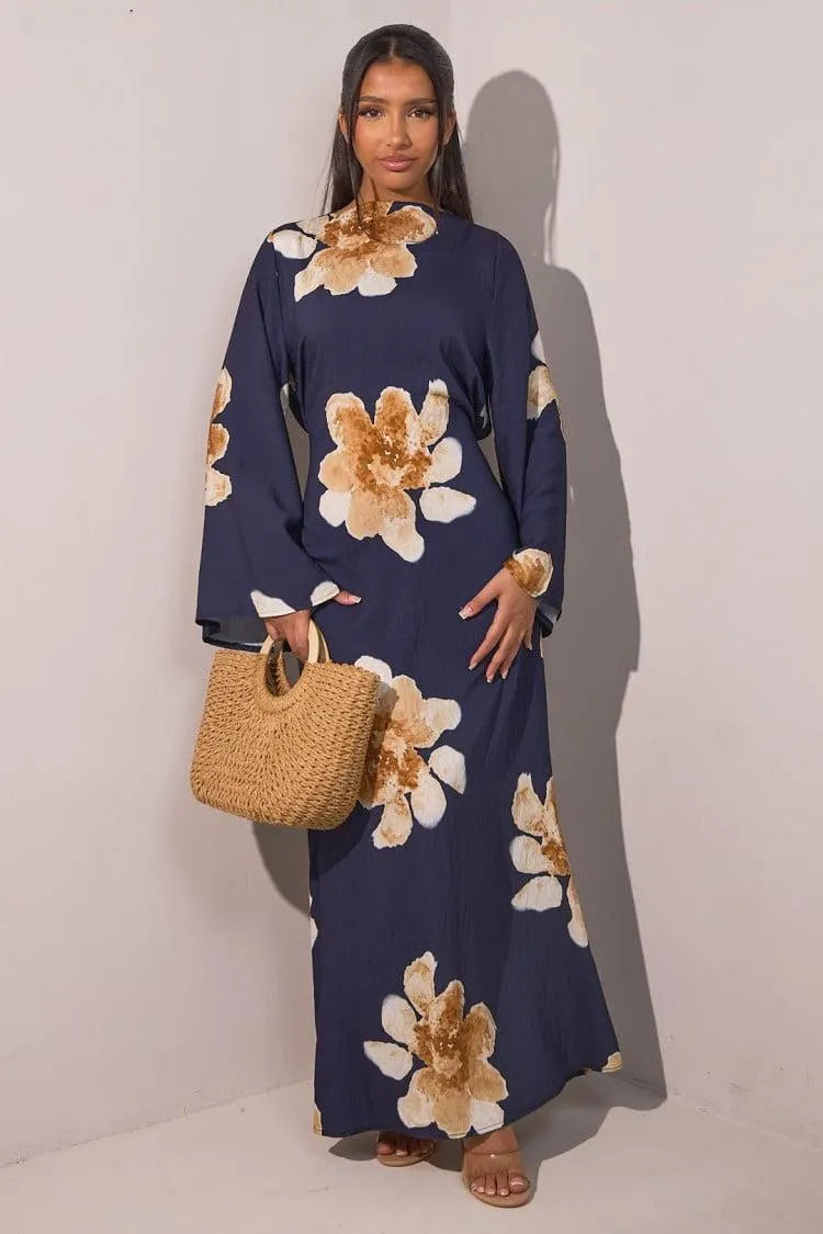 Floral Bell Sleeve Maxi Dress for Resort Wear, Beach Vacation & Casual Daily Outfits