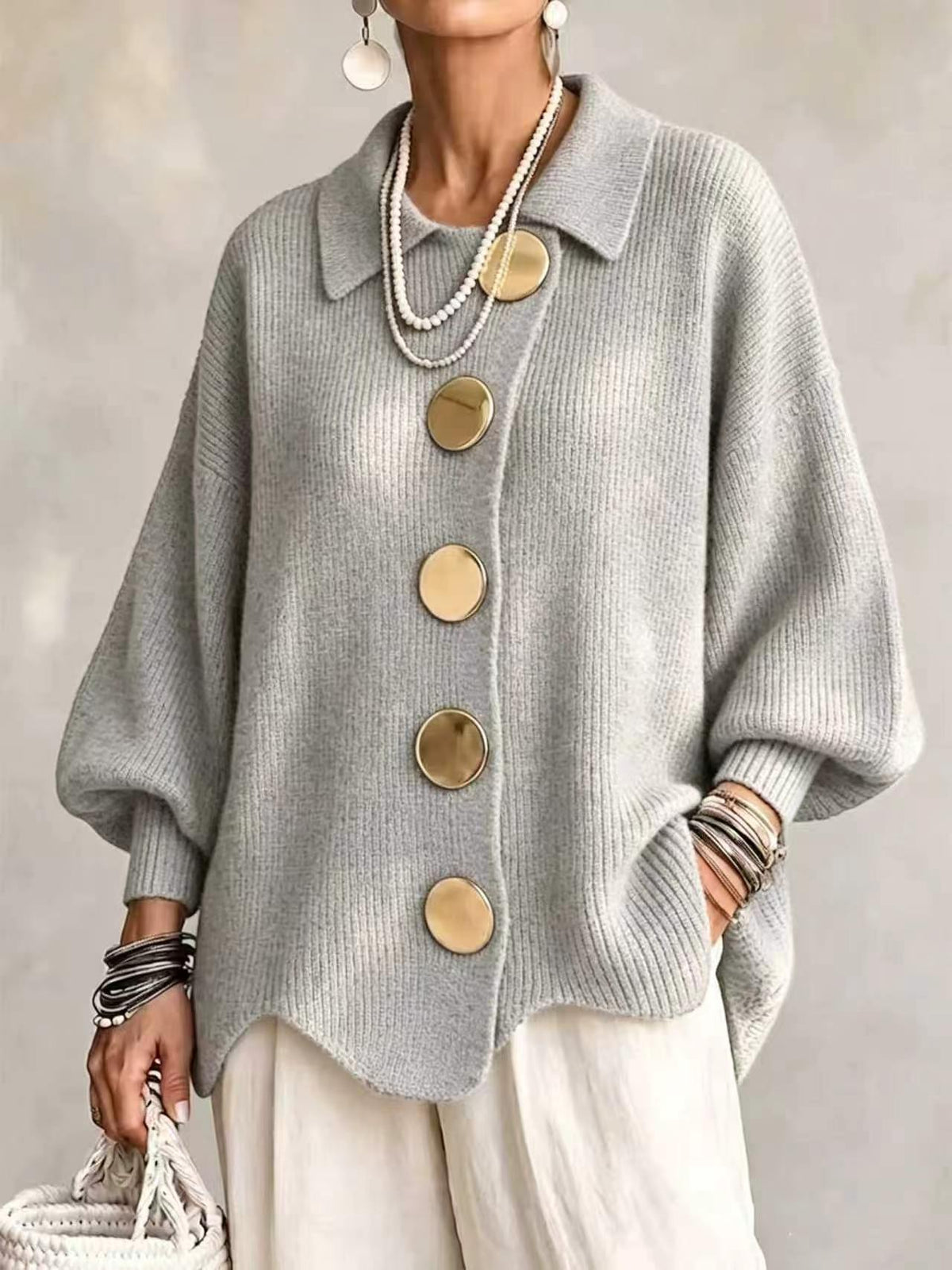 Casual Collared Button Knit Cardigan