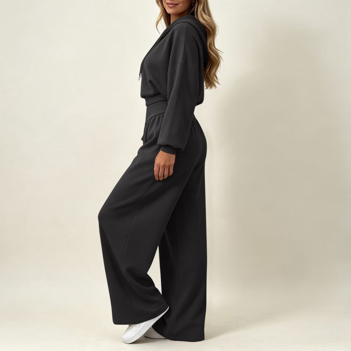 Cropped Hoodie & Wide‐Leg Pants Two‐Piece Loungewear Set