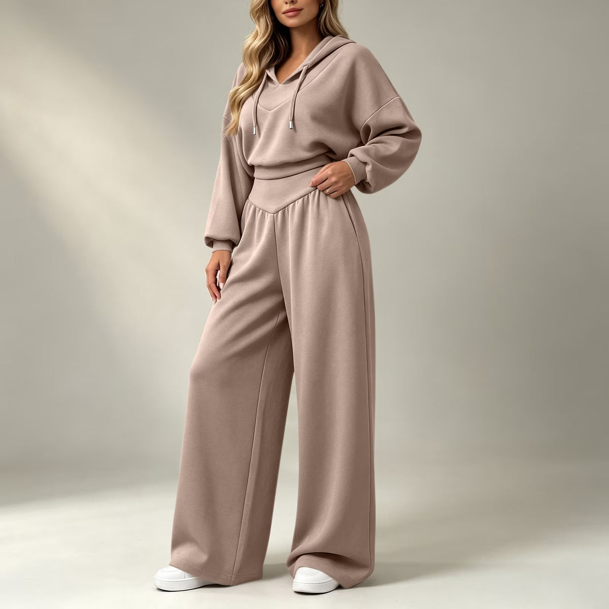 Cropped Hoodie & Wide‐Leg Pants Two‐Piece Loungewear Set