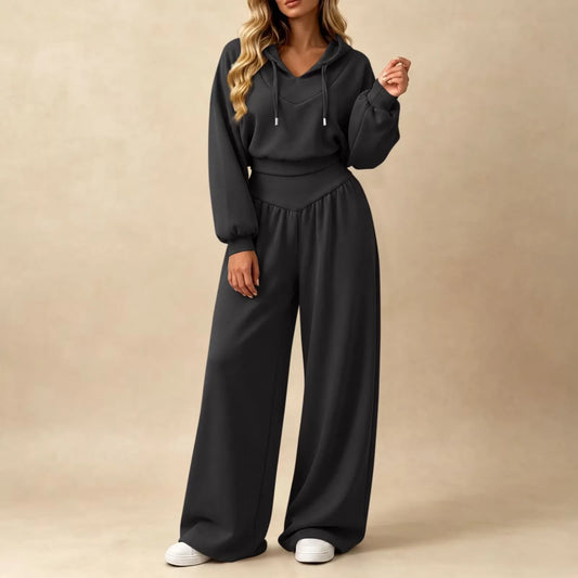 Cropped Hoodie & Wide‐Leg Pants Two‐Piece Loungewear Set