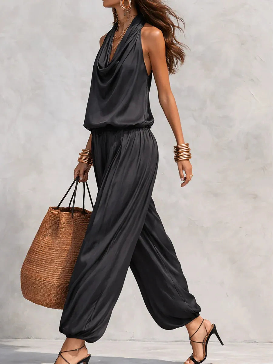 Effortless 2-Piece Set with Cowl Neck Sleeveless Top and Harem Pants
