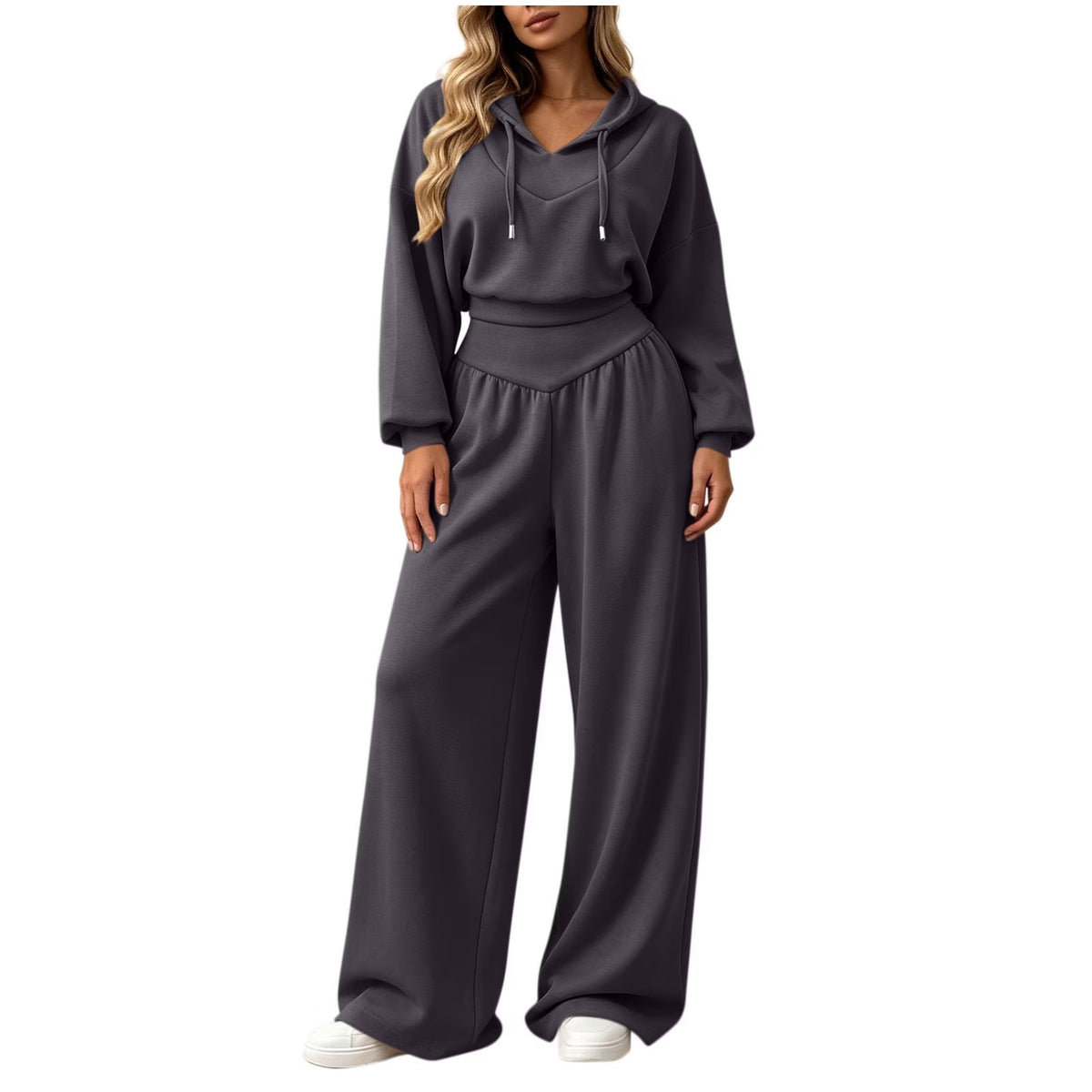 Cropped Hoodie & Wide‐Leg Pants Two‐Piece Loungewear Set
